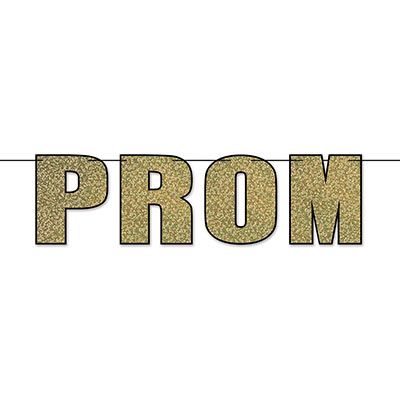 The Prom Streamer is printed with gold glitter with a black outline.