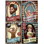 Vintage Circus Poster Cutouts of the bearded lady, the strong man, sword swallower and mystic madam.