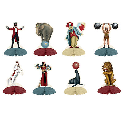 Vintage Circus Mini Centerpieces with circus animals and people on tissue material.