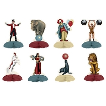 Vintage Circus Mini Centerpieces with circus animals and people on tissue material.