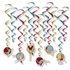 Vintage Circus Whirls with gold, red and blue whirls and stunt preformed icons.