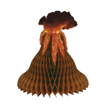 The Tissue Volcano Centerpiece has a tissue base to form a volcano with card stock material at the top to look like it's erupting.