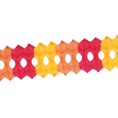 Fall/Autumn Arcade Garland is made of orange, red and yellow tissue material.