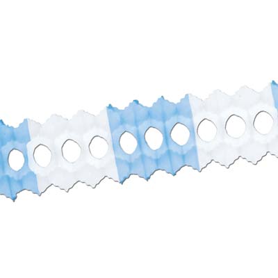 Arcade Garland made of blue and white tissue material.