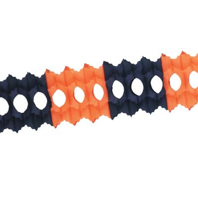 Arcade Garland made of black and orange tissue material.