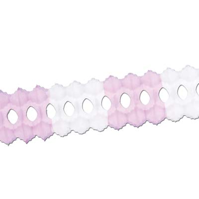 Arcade Garland made of pink and white tissue material.