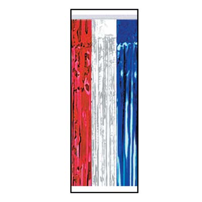 1-Ply Metallic Fringe Skirting made with red, blue and silver shiny material.