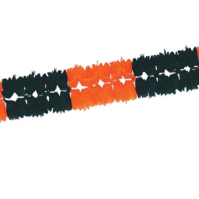 Halloween Pageant Garland made of black and orange tissue material.
