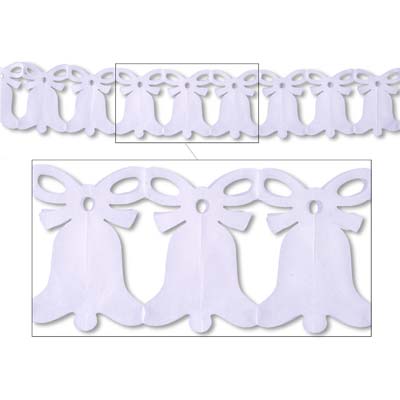 White Westminster Bell Garland made of tissue material.