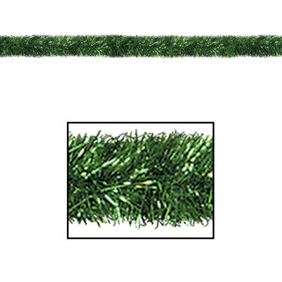 Green Gleam 'N Tinsel Garland made of metallic tinsel material.