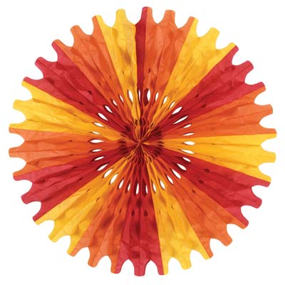 Tissue Fan made of orange, red and yellow tissue material.
