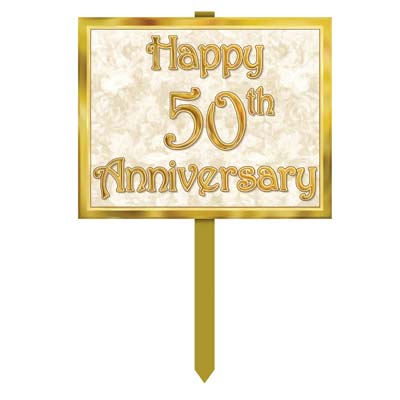 Gold Lettering 50th Anniversary Yard Sign 