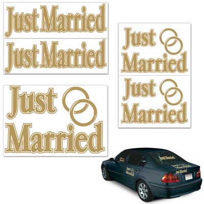 Gold Lettering Just Married Auto-Clings