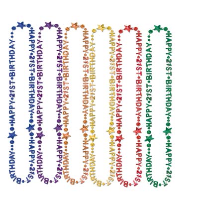  21st  Birthday Beads-Of-Expression with multi-colored molded "Happy 21st Birthday".