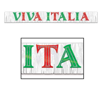 Metallic Viva Italia Banner with silver metallic background and "Viva Italia" in red and green.