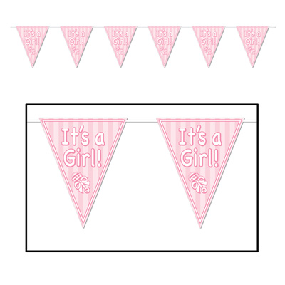 Its A Girl! Pennant Banner is pink in color and shouts "Its A Girl".