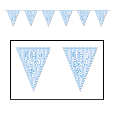 Its A Boy! Pennant Banner is Blue in color and shouts "Its A Boy".