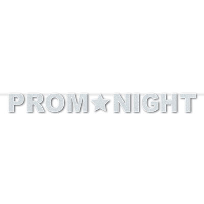 Streamer with wording of "Prom Night" in silver glitter.