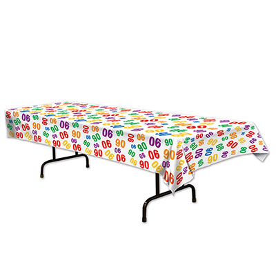 Plastic White Table Cover with Colorful "90" for a Birthday Party