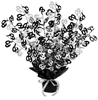 Weighed down black centerpiece with cascading metallic strands and wired "60"