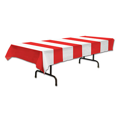 Plastic Red & White Stripes Table Cover