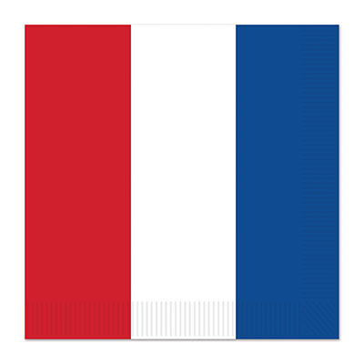 Luncheon napkins with a stripe of red, white and blue.