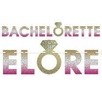 Bachelorette streamer with a prismatic effect of pink, silver and gold.