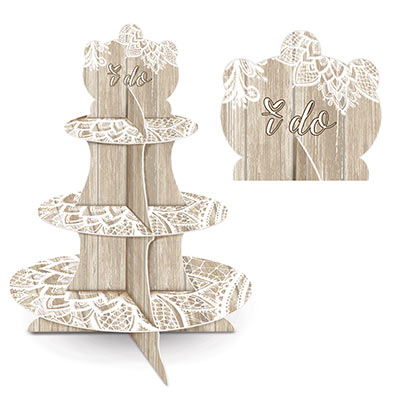 Lace and wood printed cupcake stand.