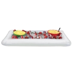 Plain white buffet cooler that is low sitting and rectangular in shape.