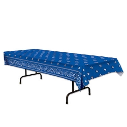 Tablecover printed to replicate a blue bandana.