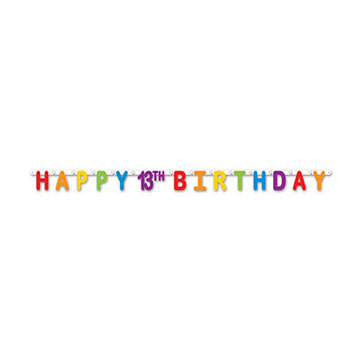 Streamer with assorted colors staying "Happy 13th Birthday".