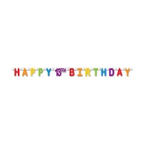 Streamer with assorted colors staying "Happy 13th Birthday".