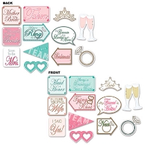 Fun signs for a wedding shower with cutouts such as rings, glass of champagne and so much more.