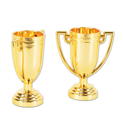 Trophy cups molded from plastic material in gold.