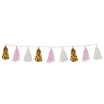 Garland with metallic and tissue tassels attached.