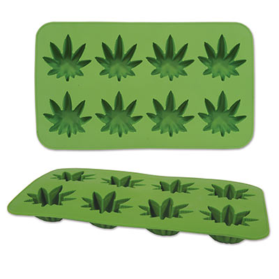 Ice mold designed to make ice in the shape of weed leaves.