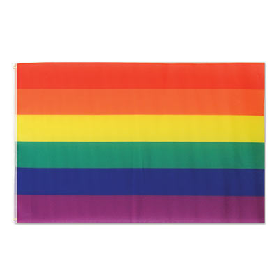 Fabric material flag printed with strips of the rainbow.