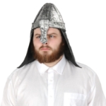 Black night helmet made of silver and black fabric material.