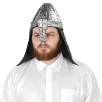 Black night helmet made of silver and black fabric material.