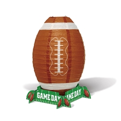 Centerpiece with a paper lantern football and a base that says "Game Day".