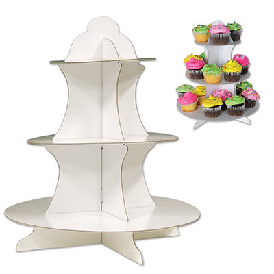 Durable card stock built cupcake stand in white.