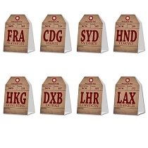 place setting cards in the theme of a world traveler