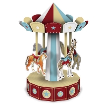 Centerpiece in 3-D designed to look like a vintage circus carousel. 