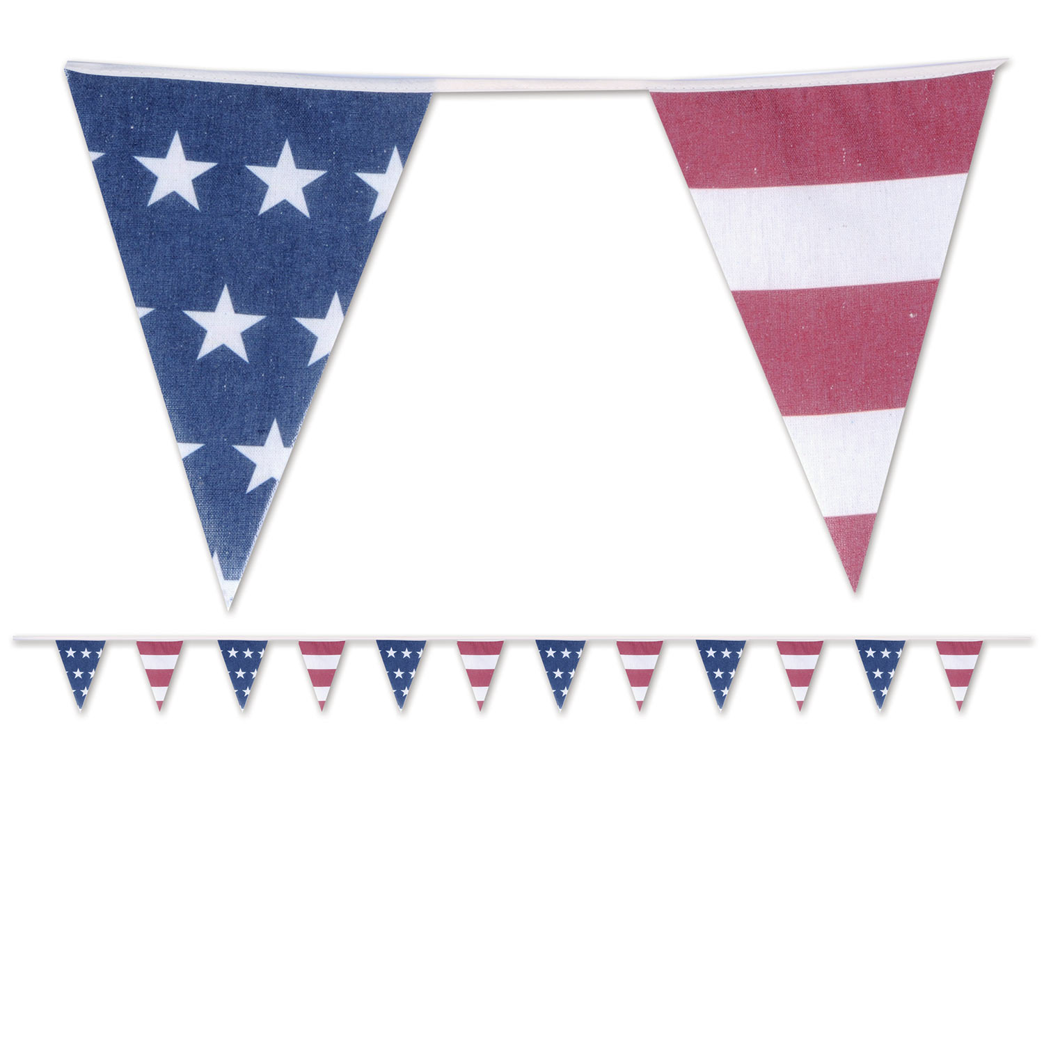 Banner with patriotic stars and stripes pennants.
