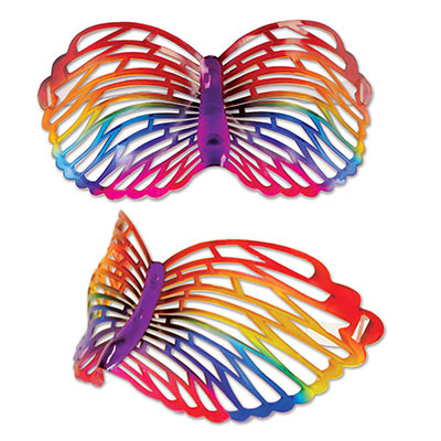 Glasses in rainbow colors and shaped like a butterfly.
