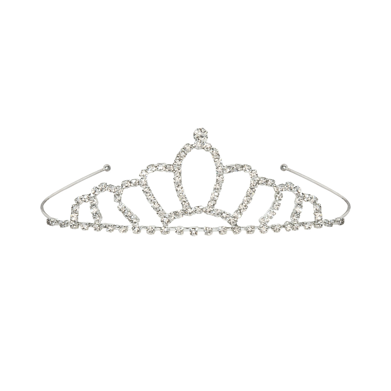 Silver tiara with shimmering rhinestones.