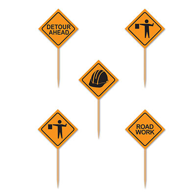 Construction Sign Tooth Picks or cupcake decoration 