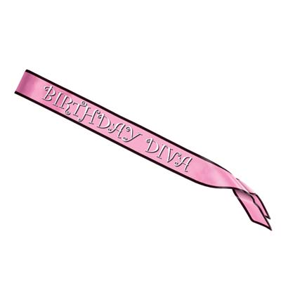 Pink with black trim and white lettering "Birthday Diva" Satin Sash