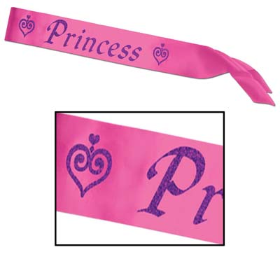 Purple Glittered on a Pink Princess Satin Sash