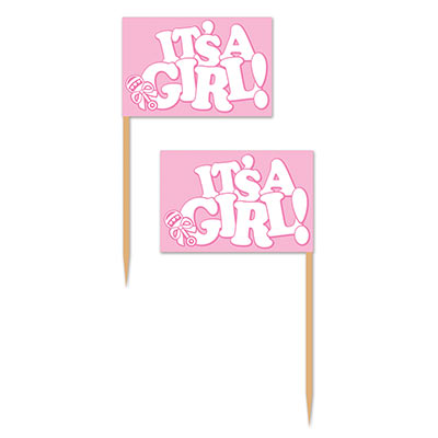 Its A Girl! Pink Picks with white lettering for cupcake or food decoration